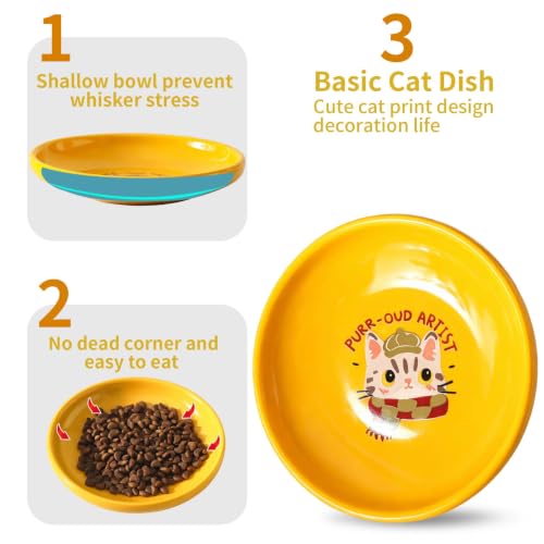 3 PCS Ceramic Cat Bowls, 5.5 in Pet Bowl Cat Dishes for Food and Water, Small Dog Dish(YellowGreenBlue) - view 4