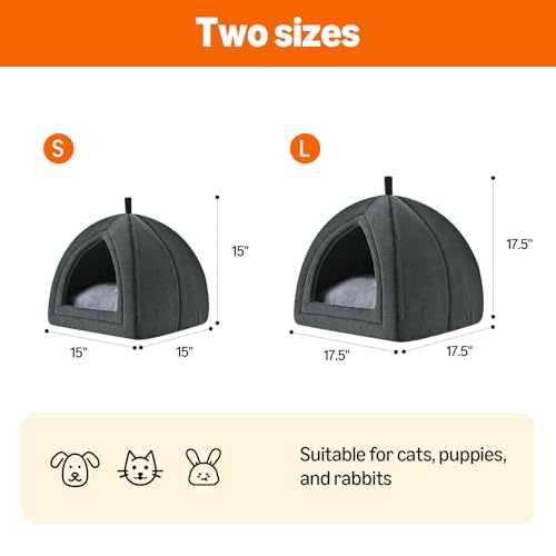 Cat Bed Cave, 2-in-1 Foldable House for Indoor Cats, with Washable Cushion and Non-Slip Base, 17.5 x 17.5 Inches, Large - view 5