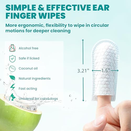 Ear Cleaner Finger Wipes 60 Counts, Dog Ear Cleaner, Grooming Kit Care for Dogs and Cats, Soft & Easy Otic Cleaning Pads, Remove Wax, Dirt & Stop Smelly, Itchy, Non-Irritating, Coconut Scent - view 5