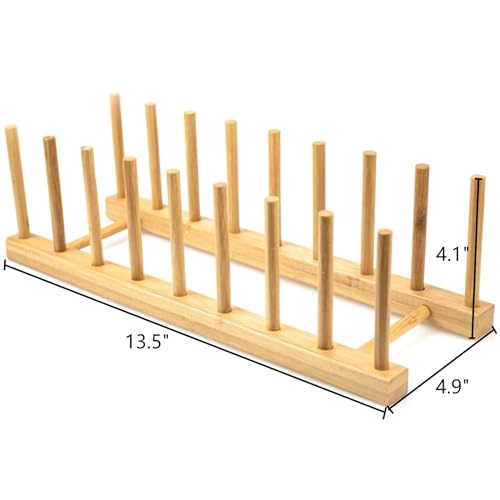 4 Pack Bamboo Dish Drying Rack, Plate Rack Stand Pot Lid Holder, Dish Organizer Racks for Plates, Cups, Bowls, Cutting Board, Drying Rack Stand Drainer, Kitchen Cabinet Organizer - view 2