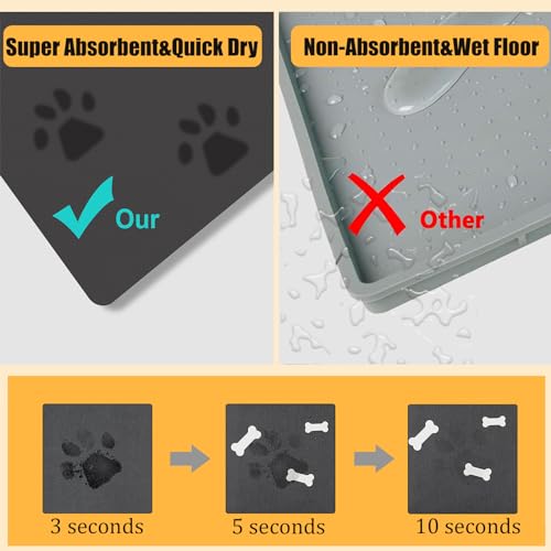 Pet Feeding Mat-Cat Dog Mat for Food and Water Bowl, Absorbent Quick Dry Food Mat Anti-Slip No Stains Dog Placemat with Footprints for Messy Drinkers,12"x20"Dark Grey - view 5