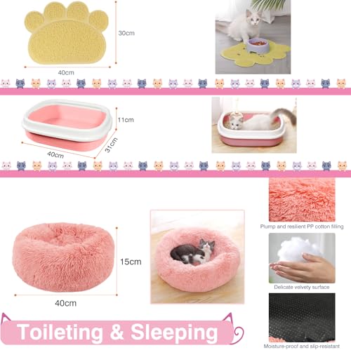 47PCS Kitten Essentials Starter Kit, 21PC Toy Set, Carrier, Litter Box Pink - view 6