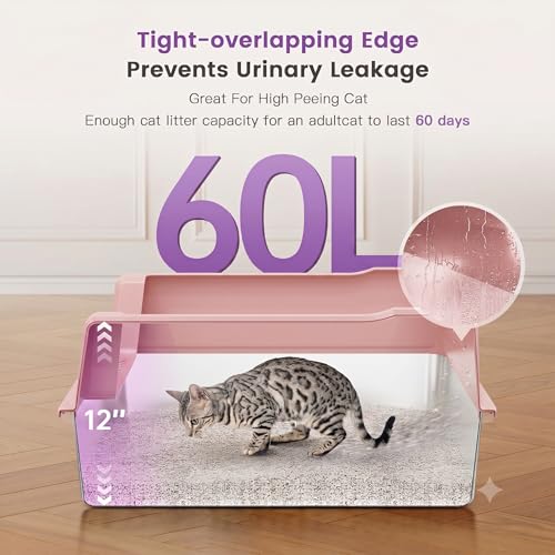 XXXL Stainless Steel Cat Litter Box with Lid, 26" L x 18" W x 12" H Metal Litter Box with High Sides for Big Cats & Multiple Cats, Never Absorbs Odors, Anti-Urine Leakage, Easy Cleanin(Pink) - view 3