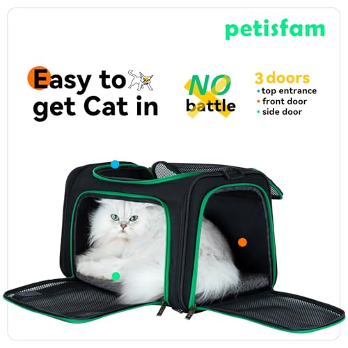 Quick-in Pet Carrier Bag for Cats & Dogs. Airy Mesh Windows Let Fur-Kids See You Reduce Anxiety & Breath Easy. Rip-Stop Fabric & Lockable Zips Hug Securely. Washable Comfy Pad. Collapsible - view 2