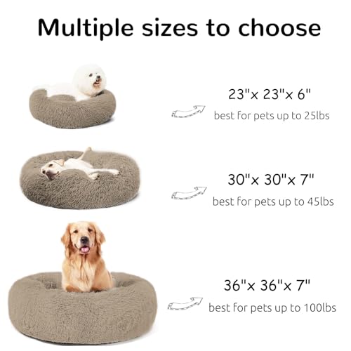 Calming Donut Cuddler Dog Bed, Round Fluffy Pet Bed with Sewn-in Cushion for Large Dogs,Washable, Large, Taupe, 30'' - view 3