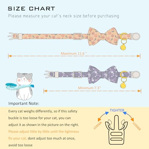 2 Pack Halloween Cat Collar with Bow Tie and Bell, Breakaway Safety Buckle, Purple Skull Bat and Orange Pumpkin Pattern - view 2