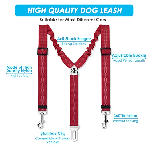 Double Dog Seat Belt for Car with Elastic Bungee Buffer, Adjustable - view 3