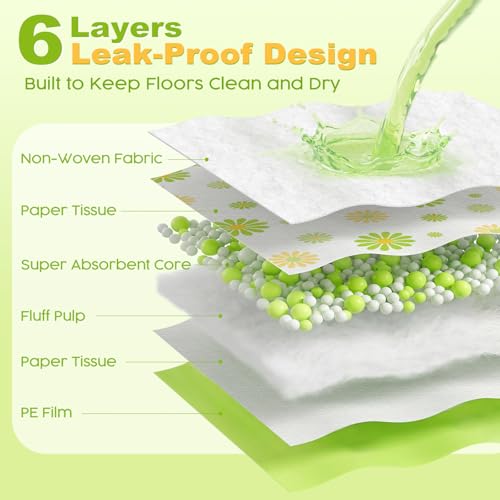 Puppy Pads with Adhesive Tabs Green Daisy Prints Small 22x22in 100Ct - view 6