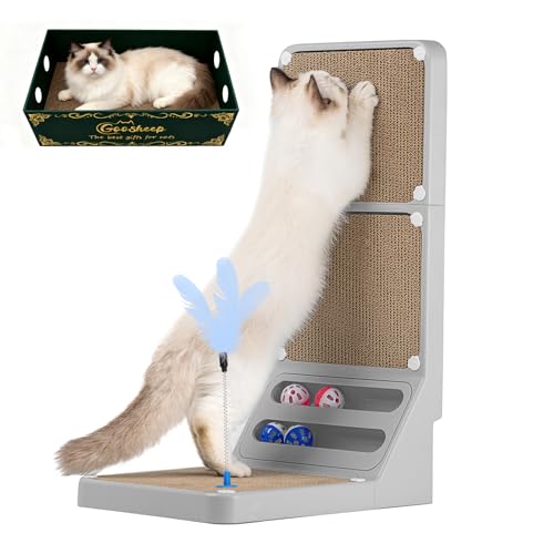 Cat Scratching Board Cat Scratching Post,2-in1 L Shaped Cats Cardboard Scratcher with Box, Kitten Scratcher Ball Wall Scratchers Pad for Indoor Cats Grey - view 2