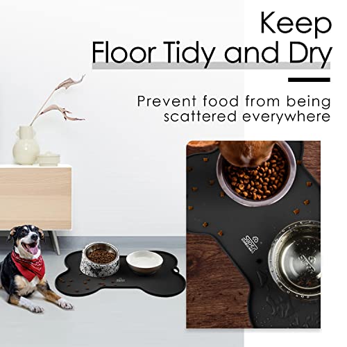 Dog Food Mat Bowl Mat for Floors Waterproof Silicone Cat Dog Feeding Mat for Food and Water Pet Placemat Non Spill Puppy Dish Tray Non Slip Bone Shaped Small Medium Large Pet Accessories - view 2