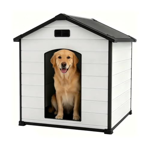54" Large Outdoor Dog House for Two Big Dogs, Cement Gray