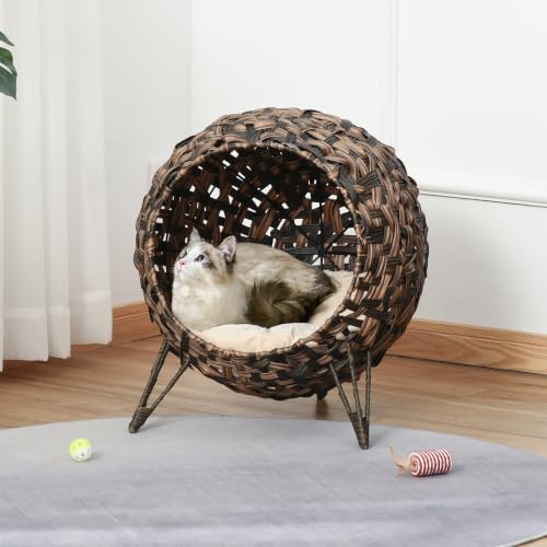 20.5" Weaved Cat Bed with Cushion, Brown - view 2