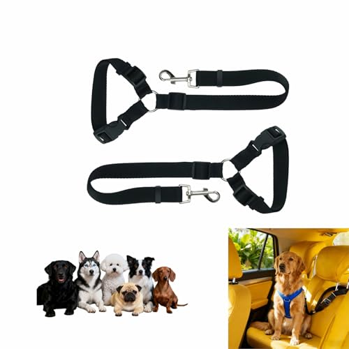 2-in-1 Car Seat Belt for Dogs, Headrest Dog Safety Harness & Leash - Adjustable Nylon Vehicle Pet Restraint, Tangle-Free Travel Solution for Small to Medium Dogs, 2-Pack