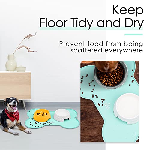 Dog Food Mat Dog Bowl Mat for Food and Water Silicone Non Spill Cat Feeding Mat Puppy Placemat Waterproof - 20.5" x 14.5", Light Green - view 2