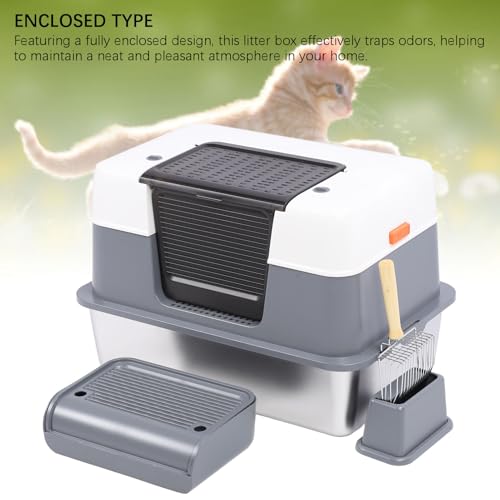 Enclosed Stainless Steel Cat Litter Box Large - view 3