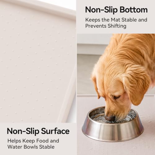 Dog Food Mat, Raised Edge Waterproof Silicone, 19x12", Ivory - view 5