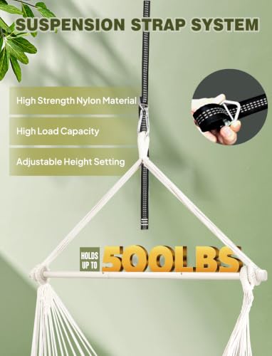Hammock Chair Max 500 Lbs 2 Cushions Spreader Bar Strap Carabiner - view 3