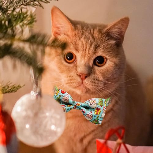2 Pack Christmas Cat Collar with Bow Tie, Santa & Gingerbread Holiday Design, Adjustable Breakaway Collar with Bell for Kitties and Kittens - view 5