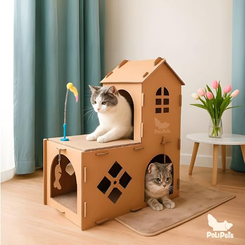 Polipets Cat Scratching House-Shaped Double-Story, Scratching Pad Made of Recyclable Corrugated Cardboard, Claw Sharpener Toy for Cats, Scratching Post, Cardboard Brown 31 x27x 18in - view 7