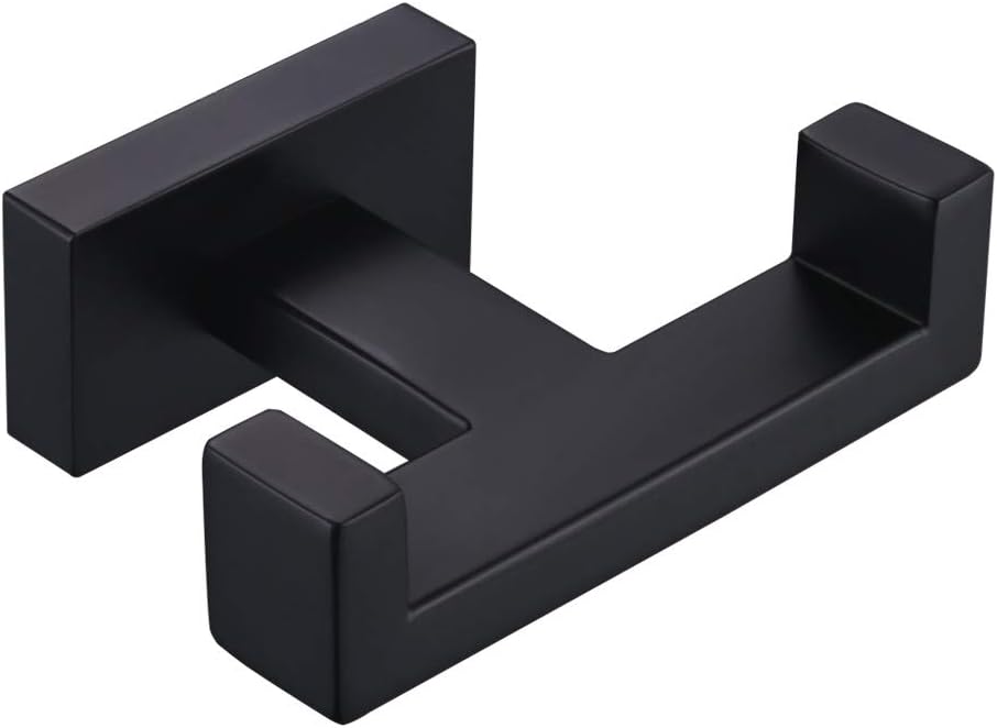 Angle Simple Double Towel Hook Matte Black, Bathroom Coat Robe Holder | SUS304 Stainless Steel Wall Hook, Bath Towel Holder Organizer for Robes Bags Loofahs, Screw Wall Mount