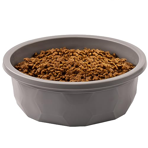 XL Dog Bowl (14 Cup) Hard Plastic Dog Bowl for Large Breeds - Indestructible Canine Dish for Tough Use - Outdoor Pet Water Dish - Gray