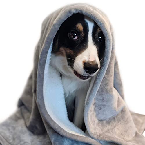 Plush Reversible Waterproof Dog Blanket – Soft Sherpa & Microfiber Pet Throw – Durable Couch, Bed, or Crate Protector for Dogs – Machine Washable Pet Cover – 60x48 Inch – Grey Color - view 4