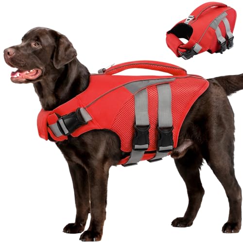 Dog Life Jacket,Reflective Dog Life Vest for Swimming Boating,Ripstop Dog Swimsuit with Rescue Handle,Adjustable Pool Float for Small Medium Large Dogs,Pet Safe Lifesaver with Superior Buoyancy
