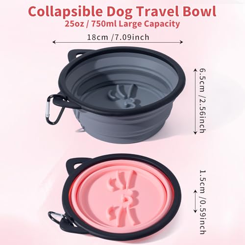 2Pack Silicone Collapsible Dog Bowls, Cute Pet Ear Shape and Cat Graphic Travel Water Bowl Full of Pet Atmosphere 25oz Portable Feeder for Small Large Dog Walking Hiking Camping (Pink and Grey) - view 3