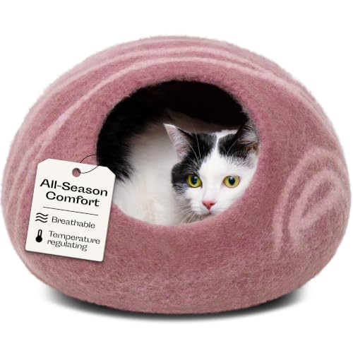 Cat Cave – Natural Wool – Self-Warming Hideaway for Indoor Cats & Kittens