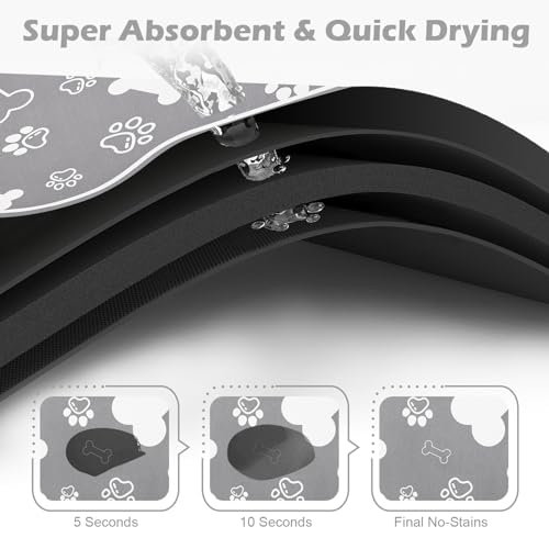 Dog Cat Food Mat,Rapid Absorbent Pet Feeding Mat, Bone Shaped Dog Placemat Water Bowl Mat with Rubber Backing,No Stains Dog Cat Food Mats Indoor, Pet Accessories Supplies 12"x18" Grey - view 2