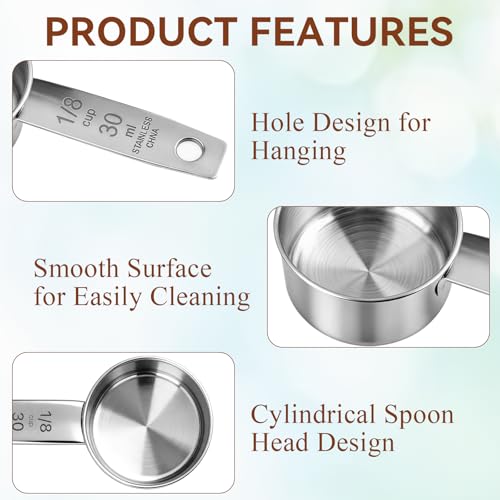 6Pcs Stainless Steel Measuring Cup, 1/8 Cup - 30ml Metal Measuring Cup, Comfortable Hand Feeling Measuring Scoops for Coffee Cooking Baking Kitchen - view 4