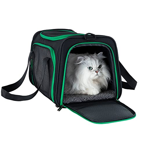 Quick-in Pet Carrier Bag for Cats & Dogs. Airy Mesh Windows Let Fur-Kids See You Reduce Anxiety & Breath Easy. Rip-Stop Fabric & Lockable Zips Hug Securely. Washable Comfy Pad. Collapsible
