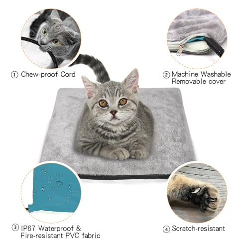Heated Cat Bed for Indoor Cats, Foldable Cat House with Removable Heating Pad for Cats Small Dog Covered Cat Bed Cave Kitty Hideaway with with Scratch Pad, All Season Use - view 3