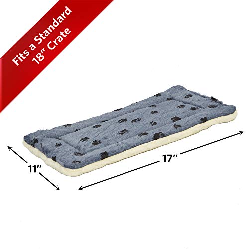 XXS QuietTime Reversible Paw Print Pet Bed, Soft Faux Fur & Fleece 18-Inch Crate Mat for Small Dogs & Cats, Machine Washable, Blue and Cream - view 3