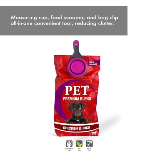 Popware for Pets Collapsible Klip Scoop, 3-in-1 Pet Food Scoop, Measuring Cup and Bag Clip, 1 Cup Capacity, Fuchsia - view 4