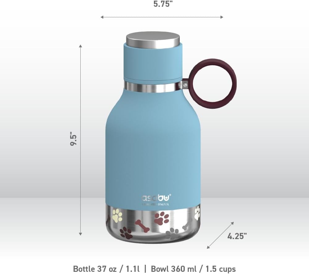 Dog Bowl Attached to Stainless Steel Insulated Travel Bottle for Human 37oz/1.1 Liter (Blue) - view 3