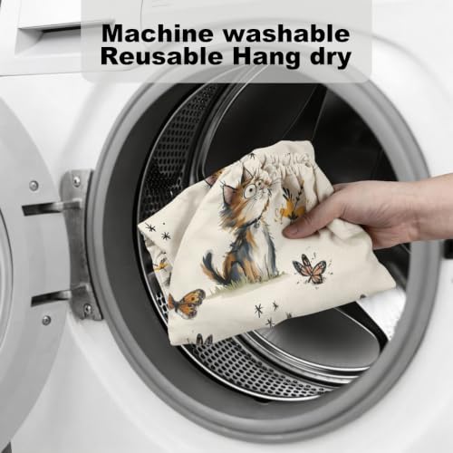 Adorable Cartoon Cat Washable Plastic Bag Holder, Reusable Wall Mount Grocery Bag Organizer for Home Kitchen Pantry Decor, Free Adjustment with Drawstring, Cat Lover Gifts for Women Mom Grandma - view 6