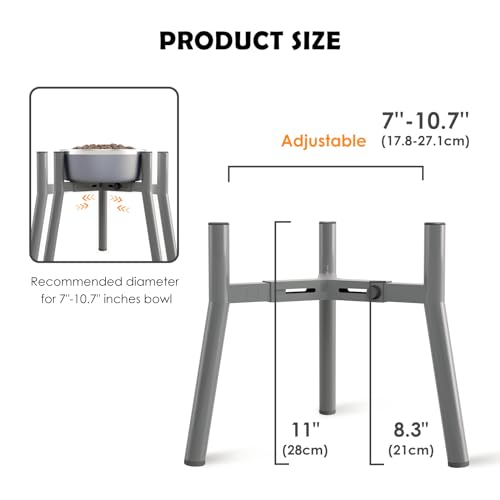 Grey Metal Stand for Large Dogs, Adjustable Width Tall Elevated Bowls for 7-10.6" Dishes, Food Water Feeder, Raised Holder, 11" Tall (Bowl Not Included) - view 4