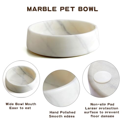 White Marble Dog Bowl, Non-Slip Dog Food Water Bowl, Small Weighted Stone Dish, Natural Marble Heavy Pet Bowl, Easy to Clean, Gifts for Cat Lovers, Perfect Cat Dog Gifts, Holds 4 Cups(5 lbs) - view 3