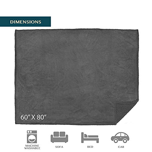 Waterproof Couch Blanket | Dog & Cat Blanket Protector | Plush Soft Warm Fuzzy Sherpa Throw, Dark Grey, 60x80 - view 4