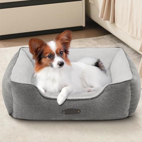 Dog Bed for Extra Small Dogs Breeds,Cat Bed,Puppy kennel bed,Deluxe Plush Dog Crate Beds,Comfy Durable Pet Sleeping bed,Washable rectangular dog bed & Non-Slip Bottom, Size (19"X16'' Grey)