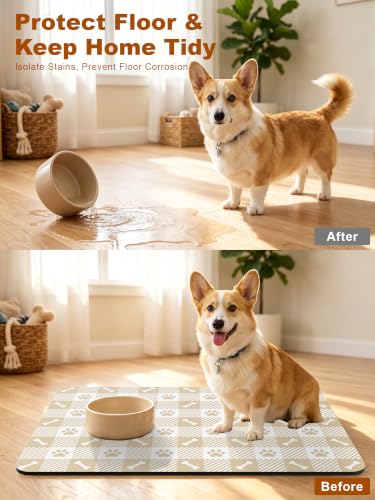 Dog Food Mat, Absorbent Pet Feeding Mat, 12" x 19", Beige Dog Paws - view 4