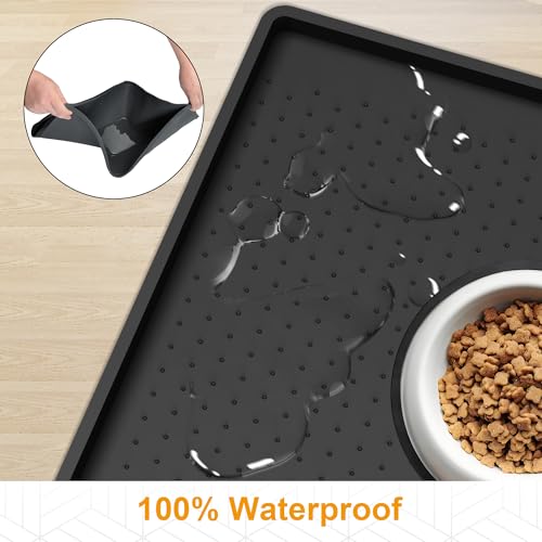 Pet Food Mat Waterproof Dog Mat 24”x16” Large – 0.5” inch Raised Edge,Cat Silicone Feeding Placemat Water Bowl Tray for Floors, Nonslip Washable Dog Mat for Food and Water - view 3