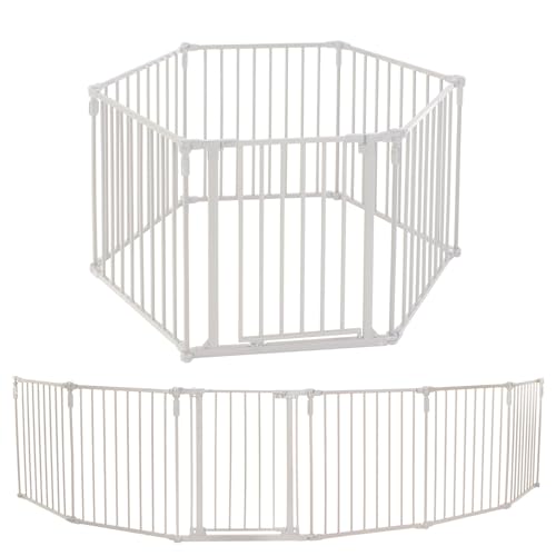 3 In 1 Metal Superyard Baby Play Yard: 6 Panel Playpen, Safety Gate, or Extra Wide Baby Fence - Encloses Up to 10 Square Feet - 30 Inches Tall - Taupe