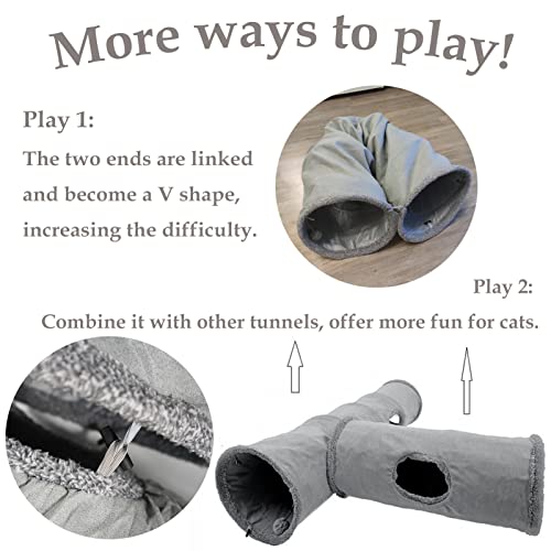 Cat Tunnel 26"(L) Dia 12" Tubes and Tunnels connectable with Large Crinkle Hide and Seek Toy for Bunny Puppy, Grey - view 3