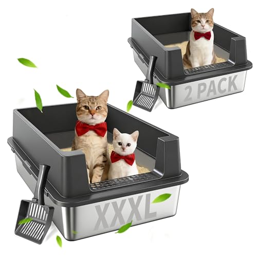 2PACK XXXL Enclosed Stainless Steel Litter Box with Lid & High Sides