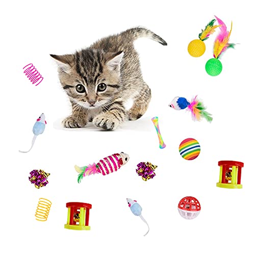 32Pcs Cat Toys Kitten Interactive Pet Toys Assortments, Foldable Rainbow Tunnel, Teaser Wand Fluffy Mouse Crinkle Balls Bell Play for Puppy Kitty (3 way) - view 4