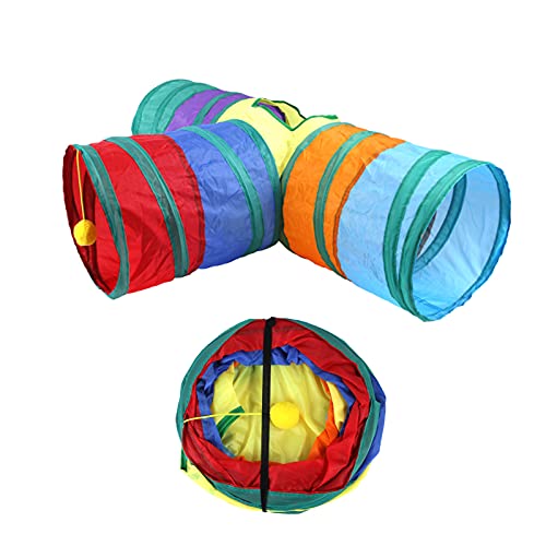 32Pcs Cat Toys Kitten Interactive Pet Toys Assortments, Foldable Rainbow Tunnel, Teaser Wand Fluffy Mouse Crinkle Balls Bell Play for Puppy Kitty (3 way) - view 7