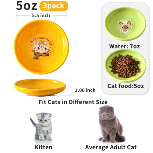 3 PCS Ceramic Cat Bowls, 5.5 in Pet Bowl Cat Dishes for Food and Water, Small Dog Dish(YellowGreenBlue) - view 2