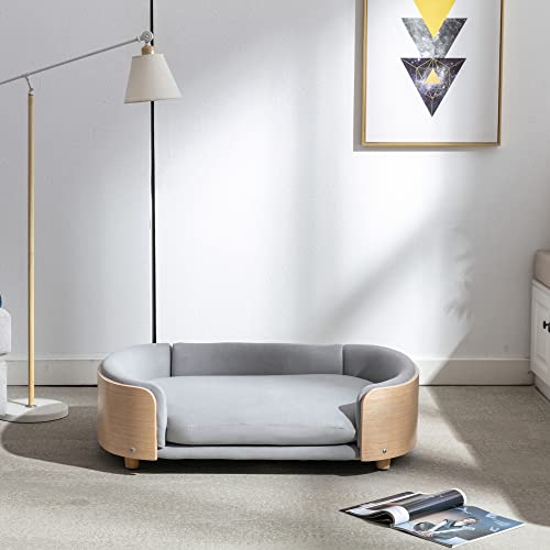 Elevated Dog Bed Pet Sofa with Solid Wood Legs and Bent Soft Backrest, Pet Cat Stool Bed with Velvet Cushion,for Large and Medium Size Dogs Kitten, Large Size - view 3